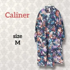 カリネ【M】花柄シャツワンピース 膝下丈 レトロ 原宿系 カジュアル派手 個性