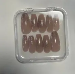 新品未使用 ネイルチップ ピンク シルバー ラメ ハート スクエア ロング