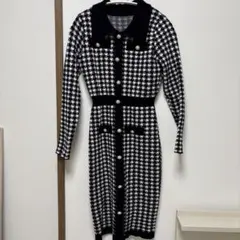 千鳥格子 ニットワンピ 襟付き