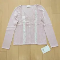 Harrods レース切替カーディガン ピンクのサムネイル