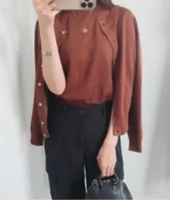 【新品】aquagarage ニットアンサンブル/brown Ｌサイズのサムネイル