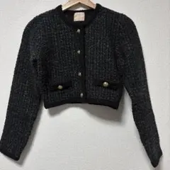 ノーカラーニットショートジャケット