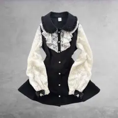 Secret Honey レースフリルブラウス 黒 M ロリータ y2k