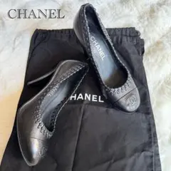 CHANEL シャネル ココマーク レザーパンプス 編み込み 黒 36 1/2