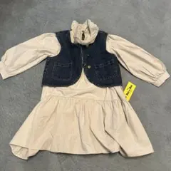 デニムベスト付きフリル襟ワンピース