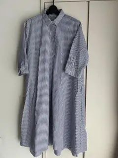 UNIQLO ストライプシャツワンピース ネイビー L