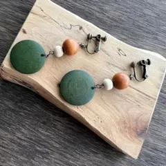 【ハンドメイド】 イヤリング 木製パーツ