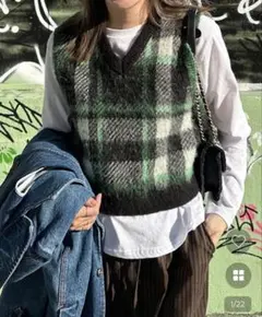 nugu mignon チェック柄 Vネックニットベスト