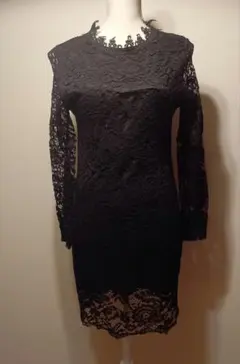 黒 総レース タイトミニワンピース 長袖フォーマル❝二次会パーティーオススメ❞