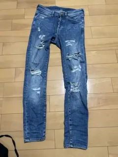 H&M スキニーデニム ブルー ダメージ加工