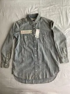 ユニクロ／デニムストライプロングシャツ／ブルー系