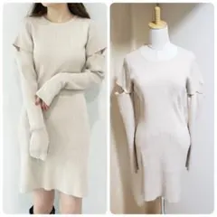 COCO DEAL　アームウォーマーミニ丈リブニットワンピース