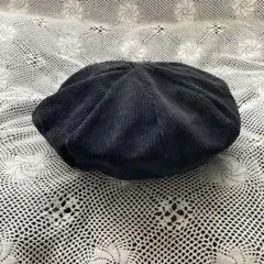 ベレー帽 コーデュロイ ブラック リボン付き