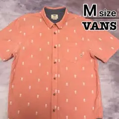 VANS　半袖シャツ　M　ピンク　総柄　パイナップル　ボタンダウン　USA古着のサムネイル
