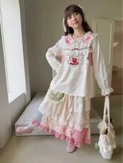 レディーススカートロング丈ベルベット可愛い刺繍レースアイボリー