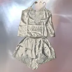 スリップドレス　キャミ　セットアップ　シルク100 アイスブルー