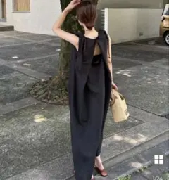 リボンショルダーロングワンピース