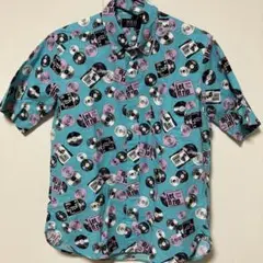POLO レコード柄プリント 半袖シャツ M　柄シャツ　アロハ