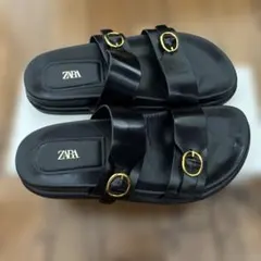 ZARA ダブルストラップ サンダル ブラックのサムネイル