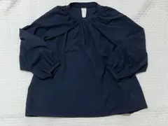 【美品】ナノユニバース スタンドカラーブラウス ネイビー Ｓ