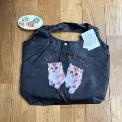 新品未使用　猫プリントの黒エコバッグ