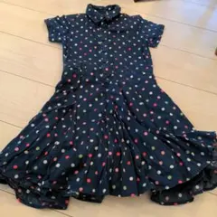 ネイビー 水玉模様 半袖 ワンピース 120cm