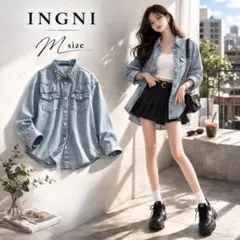 INGNI イング 襟ビジュー デニムシャツ M ライトブルー 長袖 羽織り 春