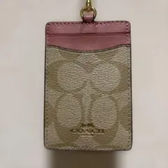 COACH ベージュ ピンク パスケース