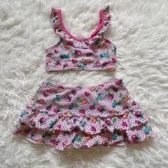 SKIPLAND 夏フリル付き果物柄水着セット ピンク100cm~