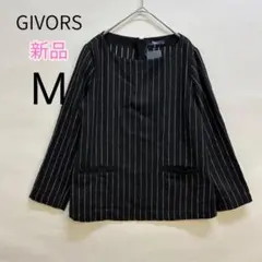新品 タグ付 未使用 GIVORS ストライプ 長袖シャツ M ブラック
