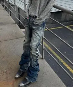 y2k punk ギャザーデニムパンツ