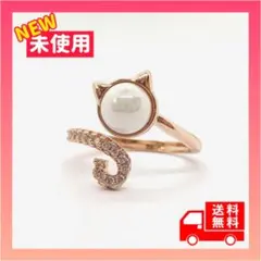 猫 リング 指輪 シルバー オープンリング 可愛い ピンク ゴールド パール