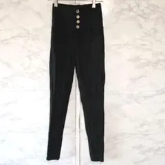 ハイウエスト スキニーパンツ 黒 4連ボタンストレッチレースアップ Sのサムネイル