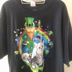 古着 Tシャツ 2XL ネコ ユニコーン 虹 海外古着 フルーツオブザルーム