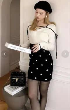 ROYAL PARTY ドットジャガード配色ニットミニワンピース オフホワイト