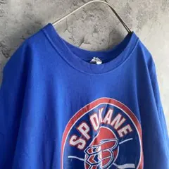 USA古着 アンビル 企業系 両面プリント デザインTシャツ 半袖 ブルー L