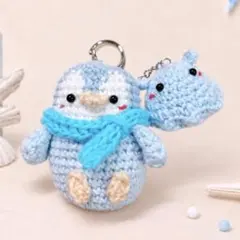 ころんと小さなペンギンとめんだこの仲良しあみぐるみセット　ブルー