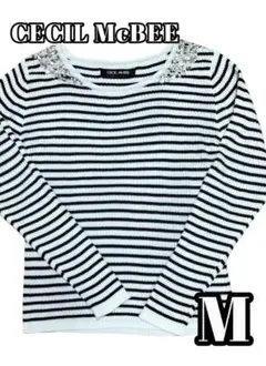【美品】セシルマクビー    春ニット   ボーダー   肩ビジュー   M