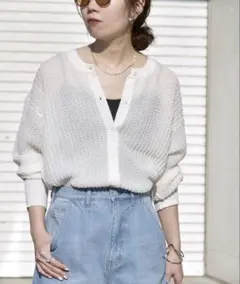 SHIPS any〈手洗い可能〉シアー リンクス 2WAY ニット カーディガン