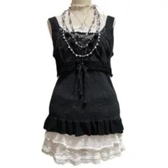 Y2K かぎ編み タンクトップ ダークコア ダークコケット