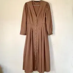 【美品】ZARA WOMAN ボタン付きブラウンロングワンピース /Lサイズ
