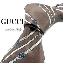 【極美品】 GUCCI ネクタイ ブランドロゴ柄 ブラウン お洒落な高級感