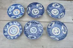 青白磁の花柄陶器皿 6枚セット印判皿