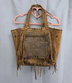 robitaフリンジ付きブラウンレザーショルダーバッグ