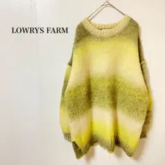 ローリーズファーム　ニット　セーター　Ｌ　黄緑　黄　緑　ボーダー　羊毛