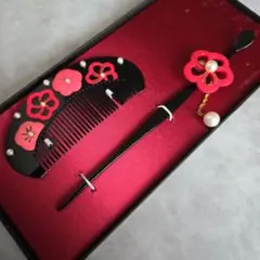 簪　櫛　笄　かんざし　鼈甲風　梅　パール　髪飾り　和装小物　D9　アンティーク