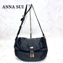 美品 ANNA SUI 花柄 ナイロン ショルダーバッグ ブラック 斜めがけのサムネイル