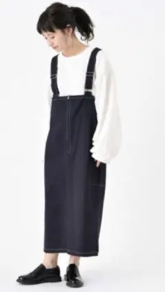 Kastane 配色ステッチジャンパースカート　デニムサロペットのサムネイル