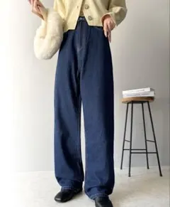 CLASSICAL ELF ハイウエスト ワイド ストレート デニム パンツ