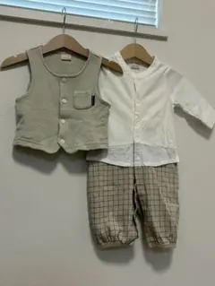 Petit mein ベスト×シャツ風2WAYオールSet 50-70サイズ